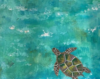 Sea Turtles, Hawaii, Oahu, Lone turtle, turqoise water