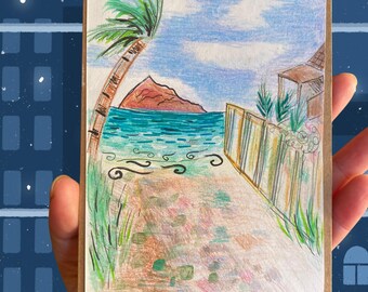 Hawaii, turtles Hand Painted, Handmade Card, watercolour painting, ink sketch