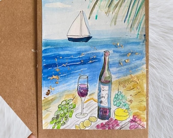 Hand Painted, Handmade Card, watercolour painting, ink sketch