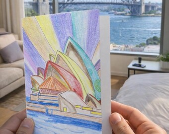 Original artwork card print based off Vivid Sydney Opera House