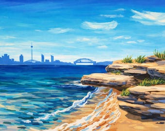 Milk Beach A3 Digital Download| Sydney Seascape Art Card | Ocean Landscape Painting | Australian Coastal Art
