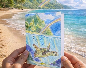 Hawaii, turtles based off Hand Painted, Handmade Card, watercolour painting, ink sketch