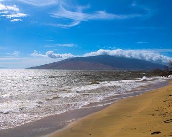 Digital Download | Kihei Beaches, Hawaii, Digital Photography, medium sized, pure blue ocean, mountain view