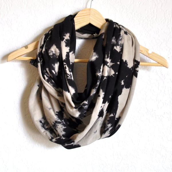 Hand Dyed Scarf - Graphic Black and Grey Striated Pattern on Jersey Cotton