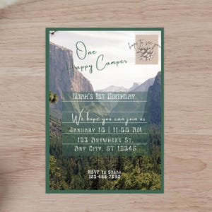 Invitation modifiable de parc national de toile | Un joyeux anniversaire de campeur | Fête d'anniversaire sur le thème de Yosemite | Téléchargement et impression instantanés
