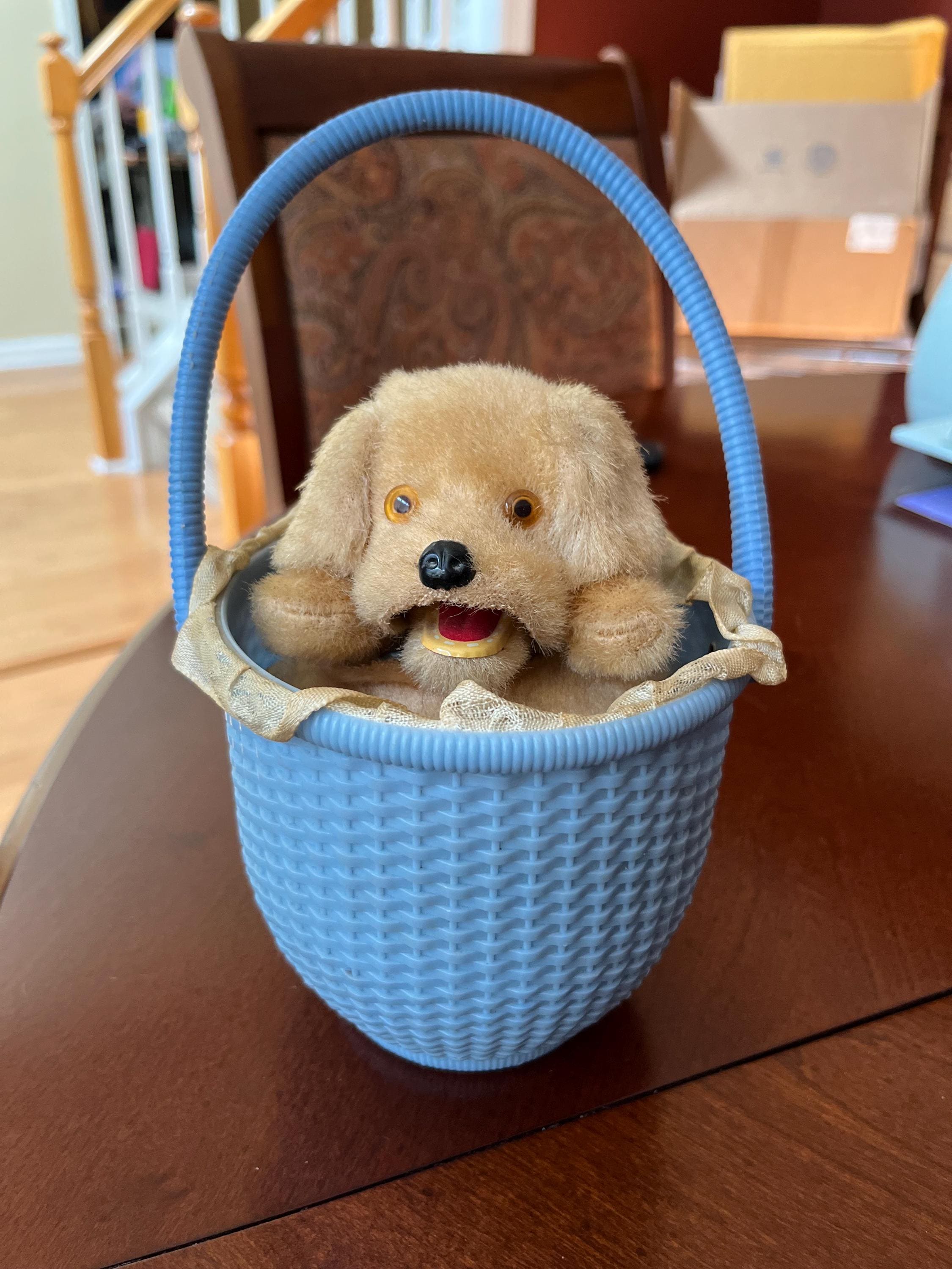 Windup Dog in Basket - Etsy