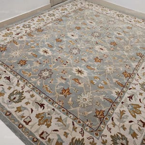 PB Malika Porcelain Blue Traditional Oriental Style Handmade Tufted 100% Wool Area Rug & Carpet Bedroom Living Room Dinning Room Luxury Home