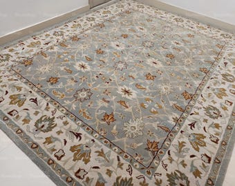 PB Malika Porcelain Blue Traditional Oriental Style Handmade Tufted 100% Wool Area Rug & Carpet Bedroom Living Room Dinning Room Luxury Home