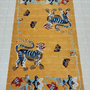 Tufted Flora & Fauna Rug Hand Tufted Rug Tufted Wool Rug Hand Tuft Rug 5x8 6x9 7x10 8x10 9x12 9.6x14 Feet Large Animal Rug Multi Colored Rug