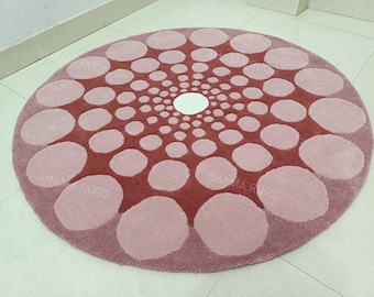 Handmade Round Rug, Pink and Red Bubble Dot Design