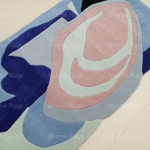 Modern Style Handmade Hand Tuft Hand Tufted Large Area Rug 100% New Zealand Woolen Blue Pink Rug 5x8 6x9 7x10 8x10 9x12 Custom Bespoke Rugs