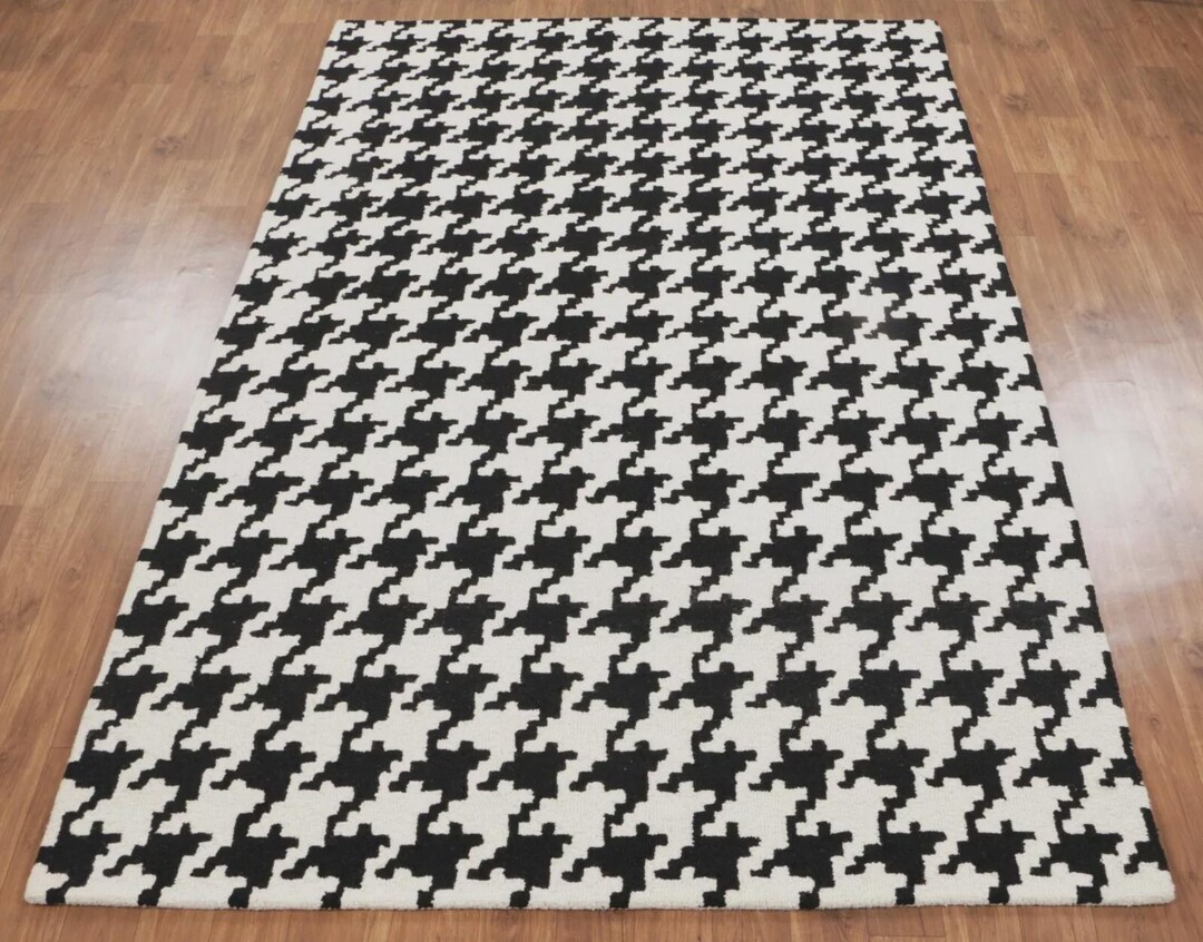 Dogtooth Rug Hand-tufted Wool Rug: Black and White Houndstooth, Modern Design - Etsy