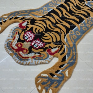 Handmade Tibetan Tiger Rug – Authentic Wool Carpet with Traditional Design Tibetan Tiger Animal Rug Carpet For Living Room Home Decor Rug