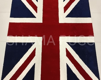 Alfombra de lana anudada a mano con diseño de la bandera británica