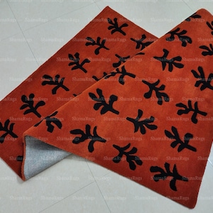 Hand Tufted Modern Area Rug Rust Red Black Color Rugs Handmade Wool ...