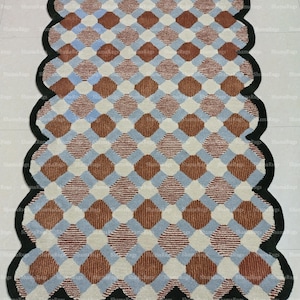 Scallop Rug Plaid Hand Tufted Modern Woolen Carpet Area Rug | Irregular Shaped Rug 3x5 4X6 6X9 5X8 8X10 9X12 Rug for Living Room Bedroom Rug