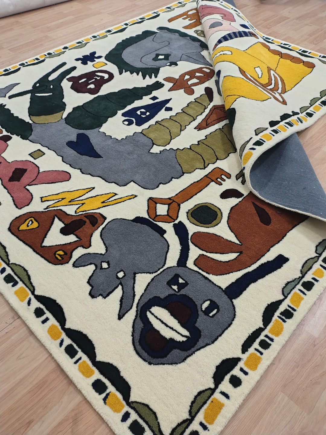 Wool Abstract Animal Pattern Rug Handmade Wool Kids Rug, Modern Animal Shapes - Etsy