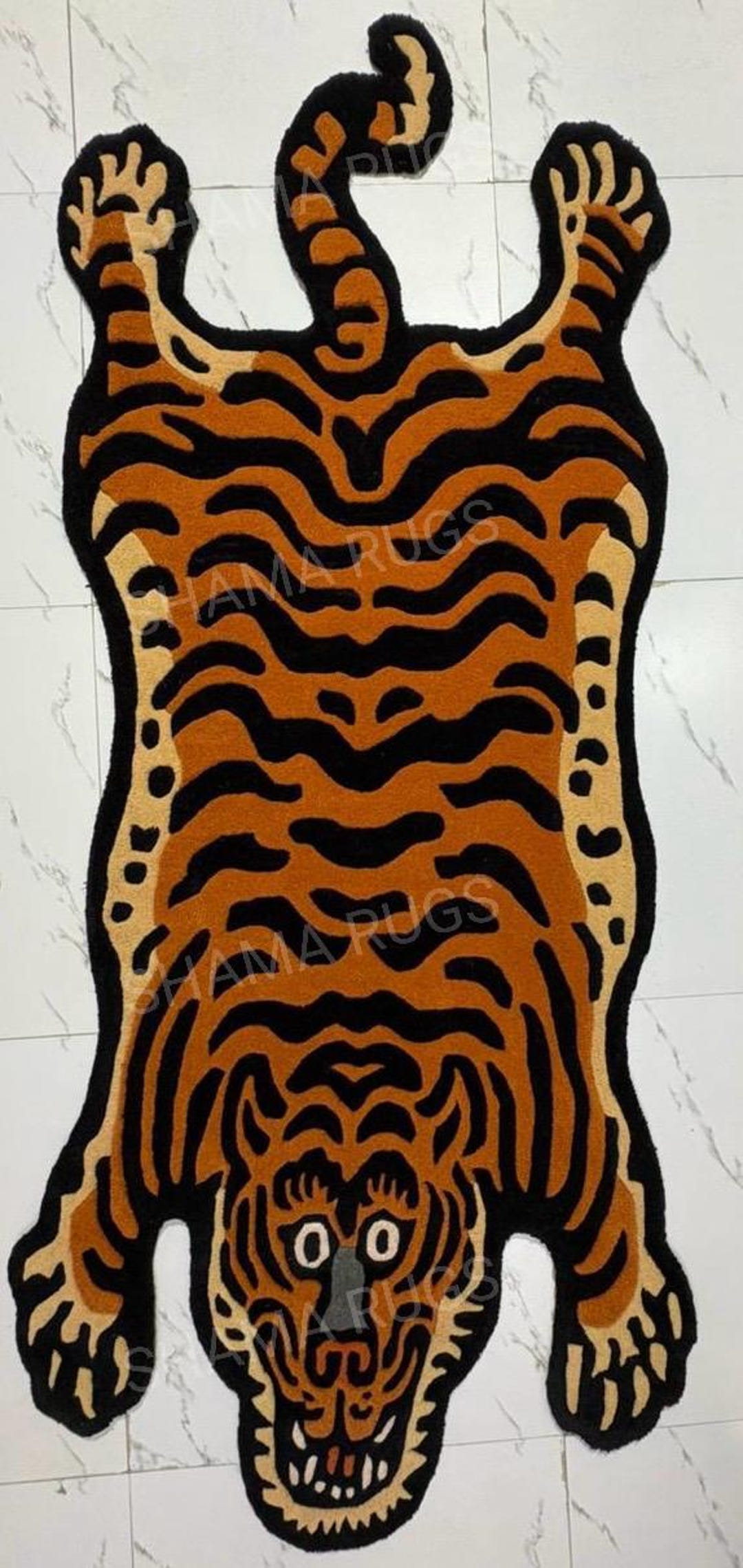 Hand Tufted Wool Tiger Rug, Orange Black Animal Print - Etsy