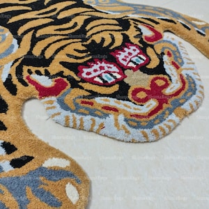 Handmade Wool Tibetan Tiger Rug – Traditional Animal Carpet
