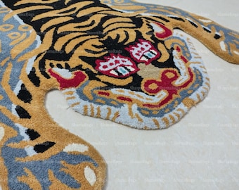 Handmade Wool Tibetan Tiger Rug – Traditional Animal Carpet