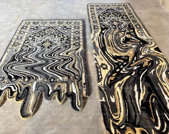 Melting Black Hand Tufted Area Rug for Living Dining Bedroom Kids, High Quality Carpet for Hotel Home, Drippy Rug Black 4x6 5x8 6x9 8x10 3x8