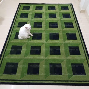 Garden Maze Green 3D Bespoke Hand Tufted Hand Made Hand Tuft Areas Rug NK Replicated Rug 5x8 6x9 7x10 8x10 9x12 9.6x14 Feet Large Area Rug