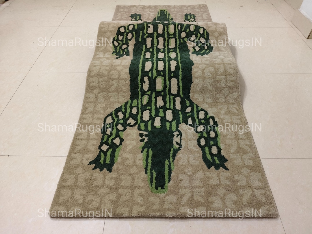Green Alligator Runner Rug, Crocodile Design Carpet, Animal Pattern ...