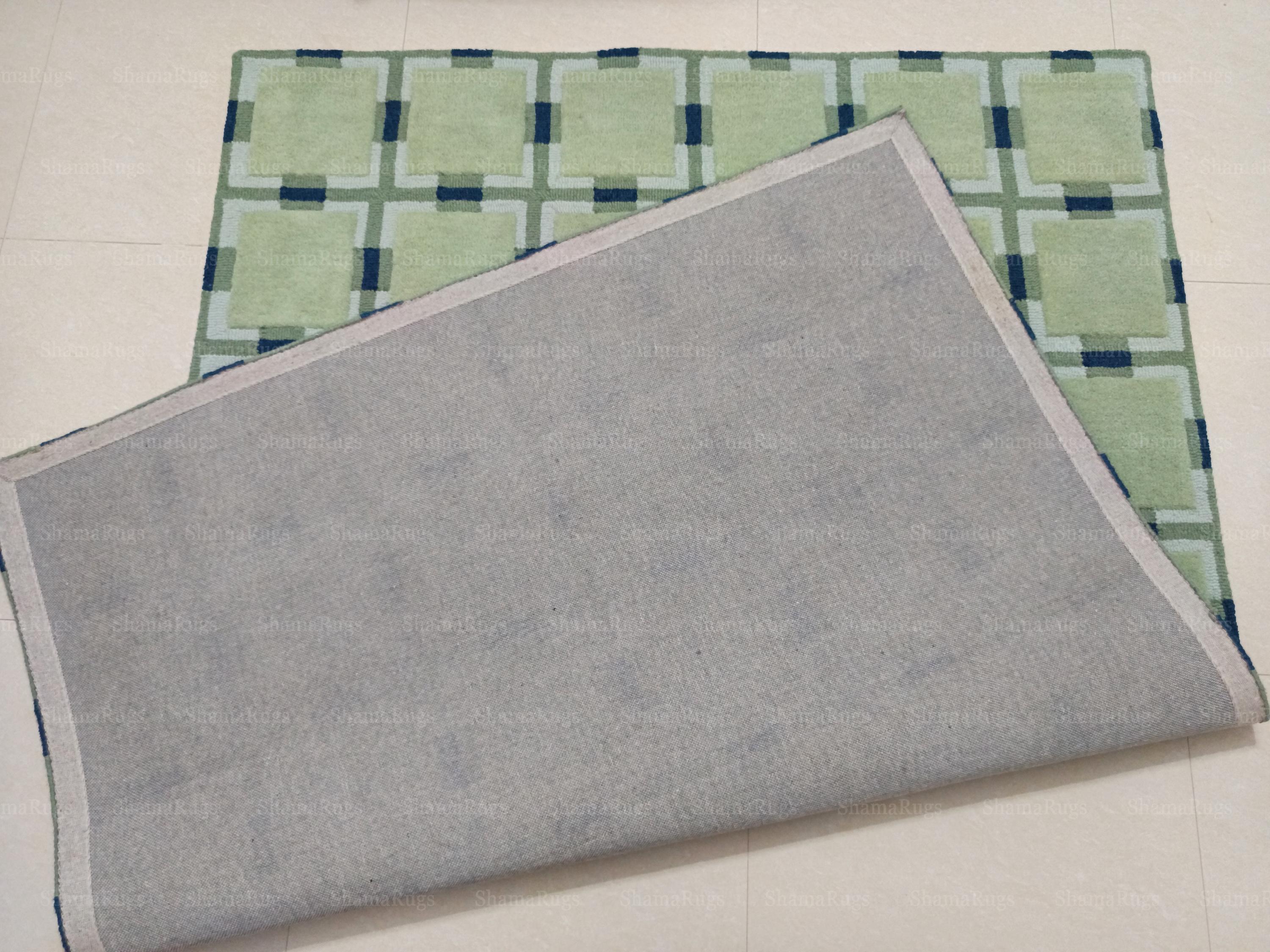 Green & Blue Geometric Wool Rug | Hand Tufted Modern Carpet - Etsy
