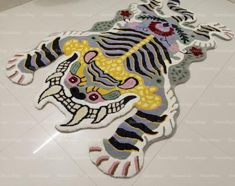 Handmade Tibetan Tiger Rug – Authentic Wool Carpet with Traditional Design Tibetan Tiger Animal Rug Carpet For Living Room Home Decor Rug