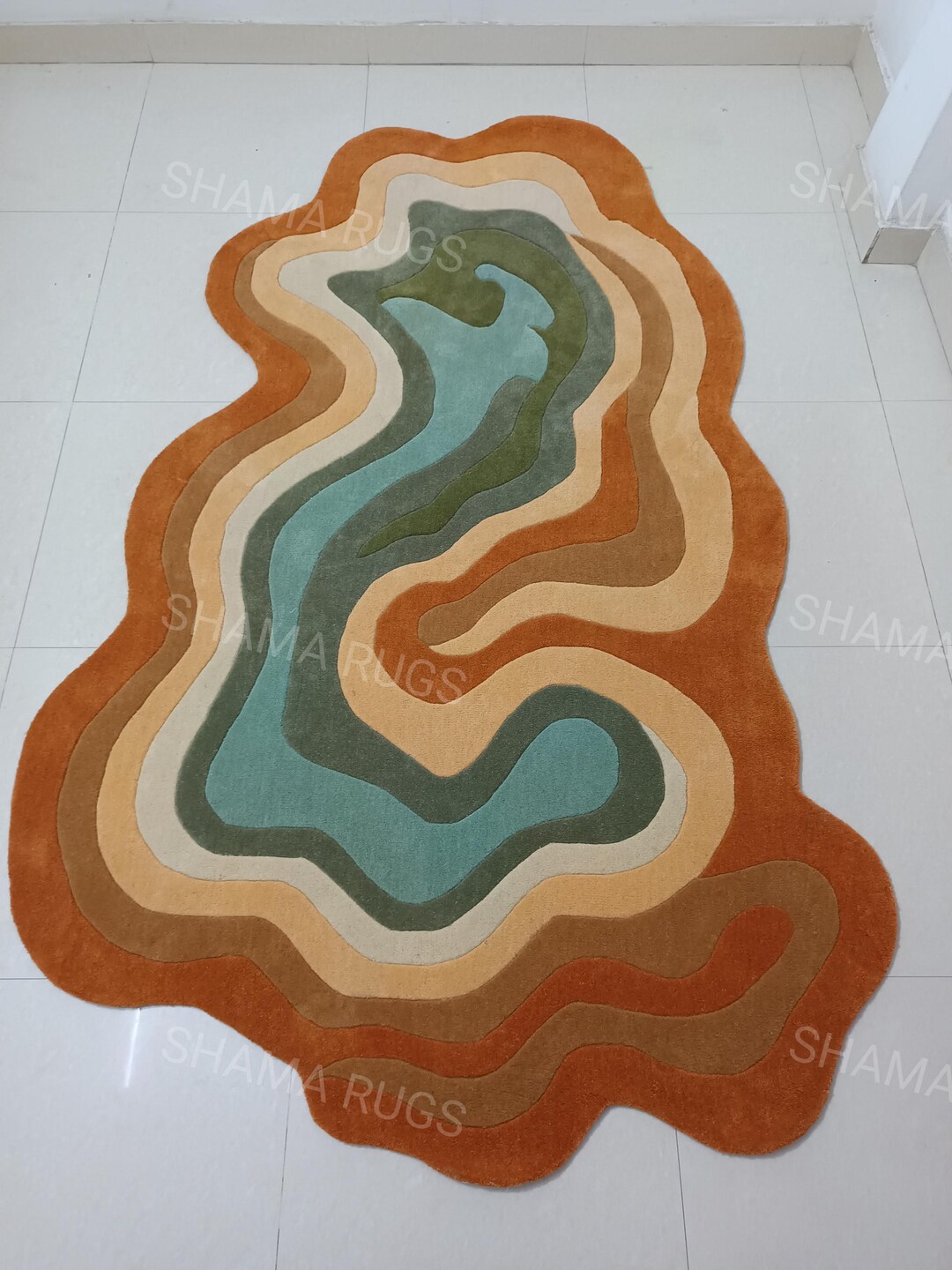 Abstract Topographic Rug - Earth Tone Contour Wool, Unique Irregular ...