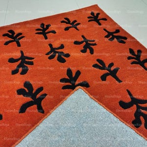 Hand Tufted Modern Area Rug Rust Red Black Color Rugs Handmade Wool ...