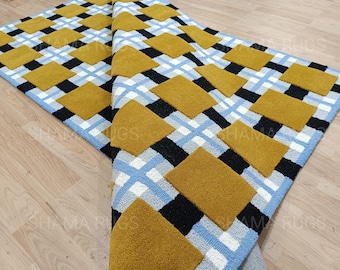 Handmade Large Area Rug Premium Quality Blue Brown Hand Tufted Woolen Rugs for Home Decor Living Room Bedroom Kids Office All Sizes 6x9 8x10