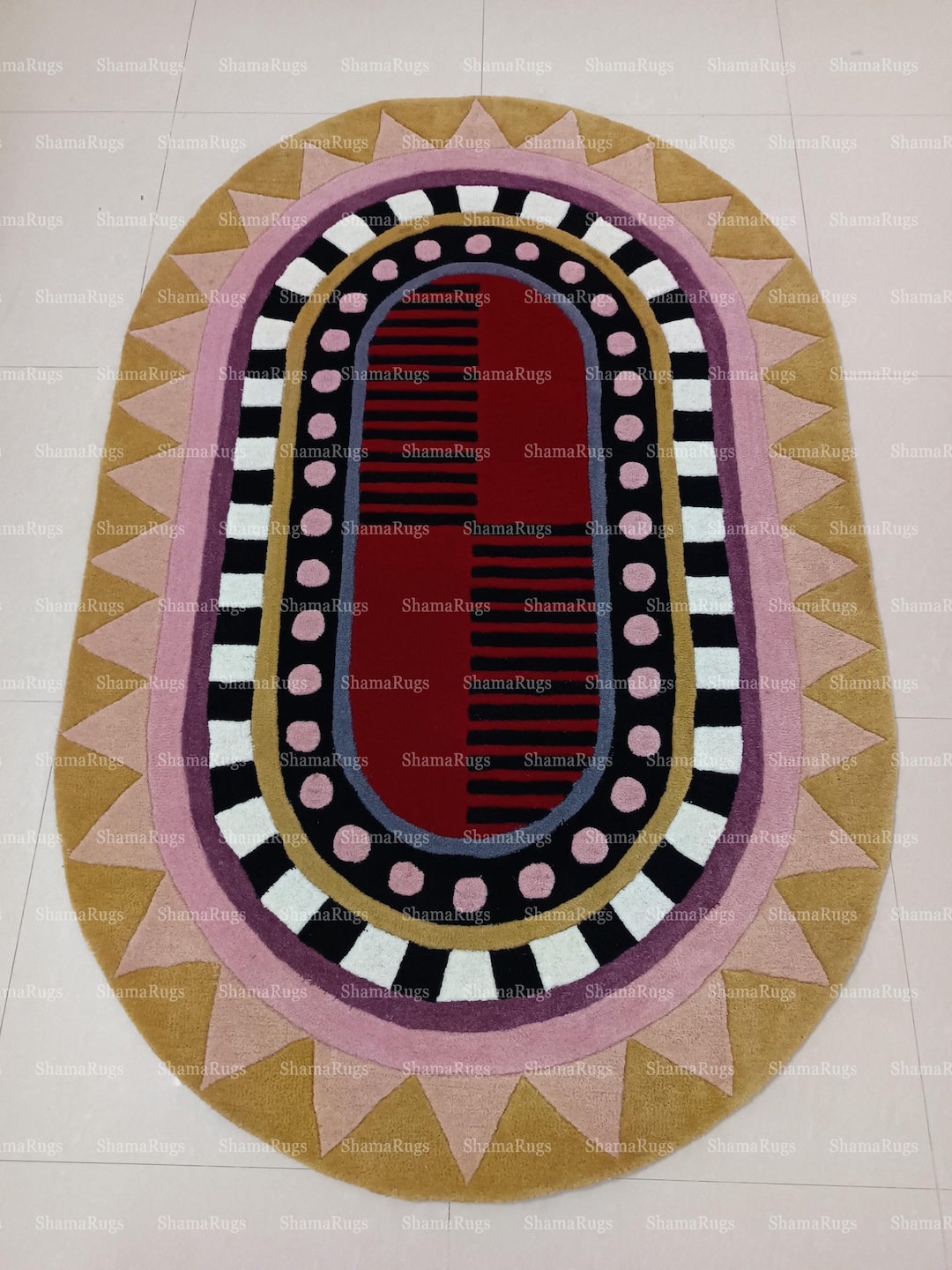 Oval Wool Rug, Hand Tufted Colorful Geometric, Modern Abstract Rug - Etsy