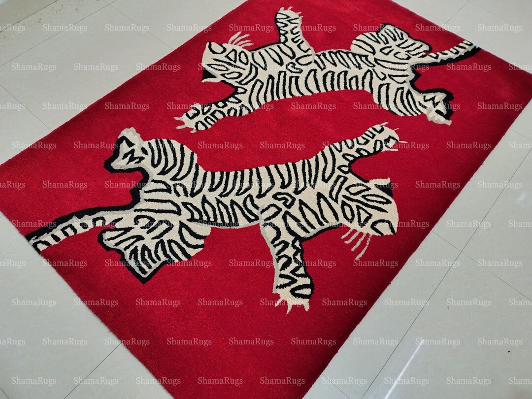 Red Animal Rug Hand Tufted Red Tiger Rug, Modern Animal Print Wool Carpet, 4x6 Ft - Etsy