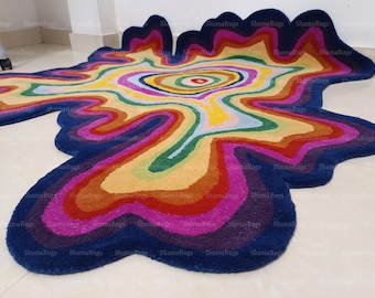 Irregular Hand Tufted Rug Colorful Abstract Shape Rug Modern Funky Area Rug Handmade Wool Carpet Vibrant Contemporary Unique Living Room Rug