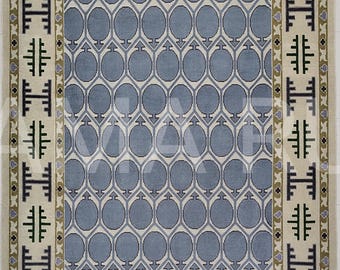 Blue Geometric Area Rug, Modern Turkish Rug, Small Carpet for Living Room