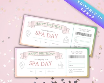 Printable Birthday Spa Day Coupon Template (Canva Editable)