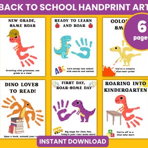 Dinosaur Back to School handprint art bundle | Printable, instant download dino handprint craft | Kids activity, hands-on, fun day with kids