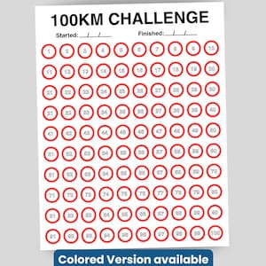100 KM Challenge Tracker Printable | A4, Tabloid, US Letter | Red + B&W | Walking, Running, Biking tracker | Instant Download