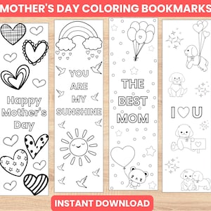 Mother’s Day Coloring Bookmark Printable | Mom&#39;s Bookmarks Instant Download | Mommy and me activity | Gift For Grandma | Present From Kids