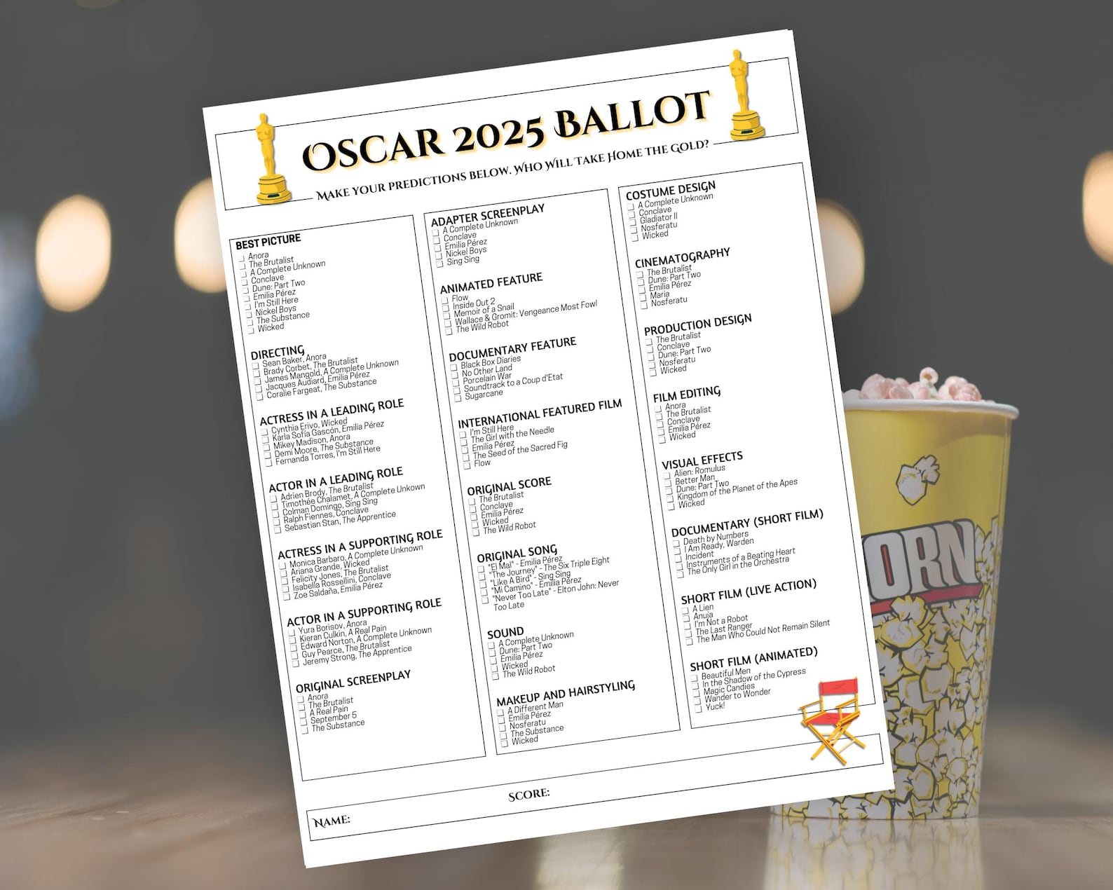 Oscar 2025 Ballot Printable the Oscars Watch Party Activity Etsy Canada