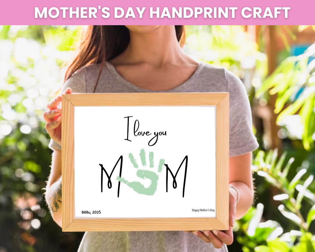 I Love You Mom Handprint Art Printable | DIY Mother's Day Gift (PDF) - Etsy