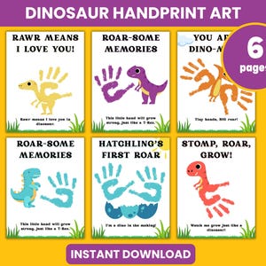 Dinosaur handprint art bundle | Printable, instant download dino handprint craft | Kids activity, hands-on, fun day with kids | Dino lovers