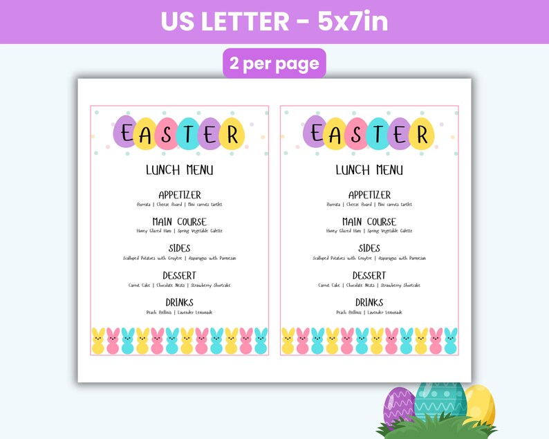 Editable Easter Lunch Menu Template | Canva Design (PDF) - Etsy