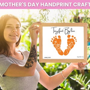 Arte de pegadas de amor e pés minúsculos para imprimir | Presente DIY para o Dia das Mães para crianças | Bebê com pegadas | Momento para mim e para a mamãe | Artesanato para o Dia das Mães