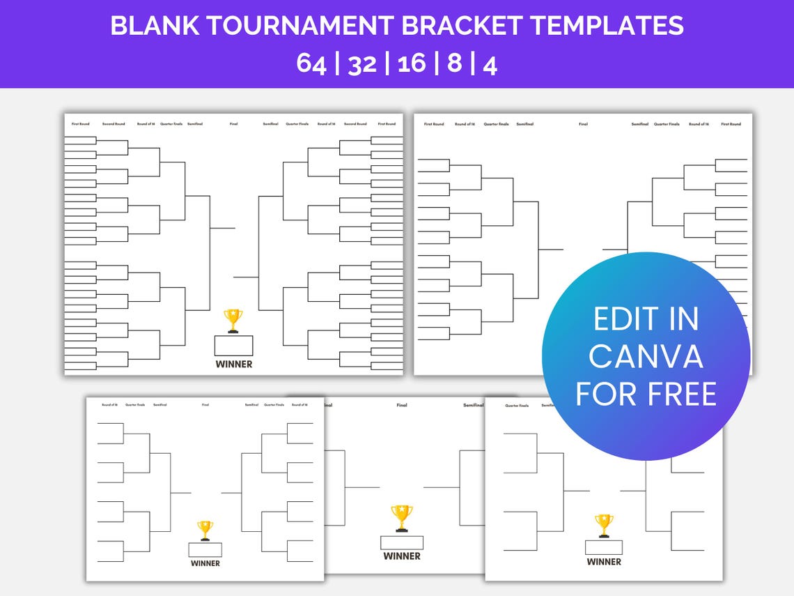 Printable Tournament Bracket Template: Editable Sports Set (digital ...