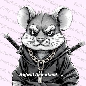 Rato Ninja Engraçado, Personagem de Desenho Animado Fofo, Clipart PNG Moderno, Arte de Parede, Download Digital - Sublimação DIY, Arte de Anime de Criaturas Legais