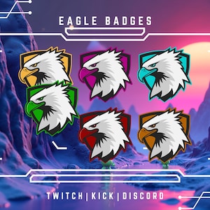 6 Twitch Eagle Sub Badges | Sub & Bit Badges | Twitch Bird-Themed Badges | Perfect For Streamers | Discord Roles | Instant Download.