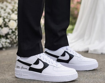 Custom Hand-Painted Groom Wedding Sneakers – Personalized Men’s Shoes