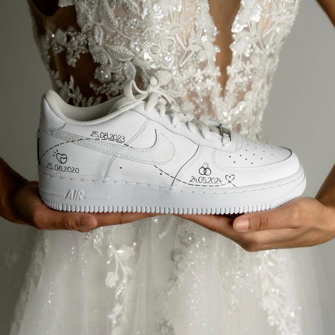 Personalized Wedding Sneakers: Custom Date &amp; Ring Detail, Hand Painted ...